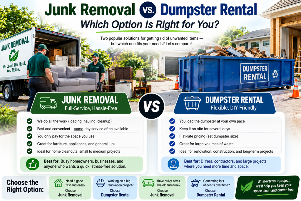 Junk Removal vs. Dumpster Rental: Which Option Is Right for You?